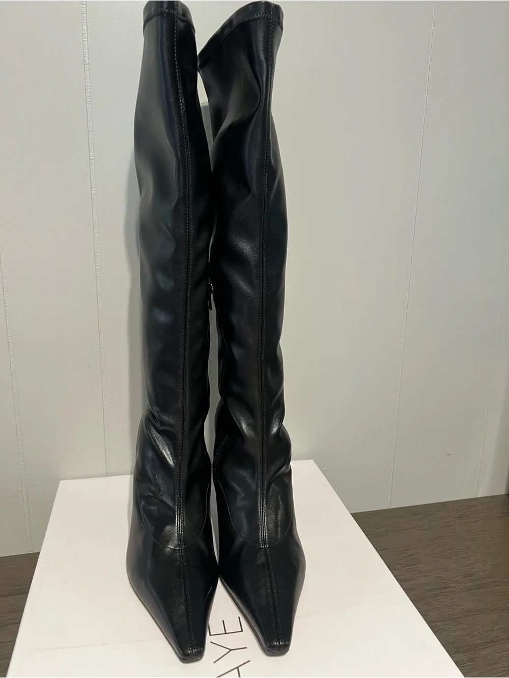 RAYE Alexandra Knee High Boots Women's Black Stiletto Pointed-Toe Boots